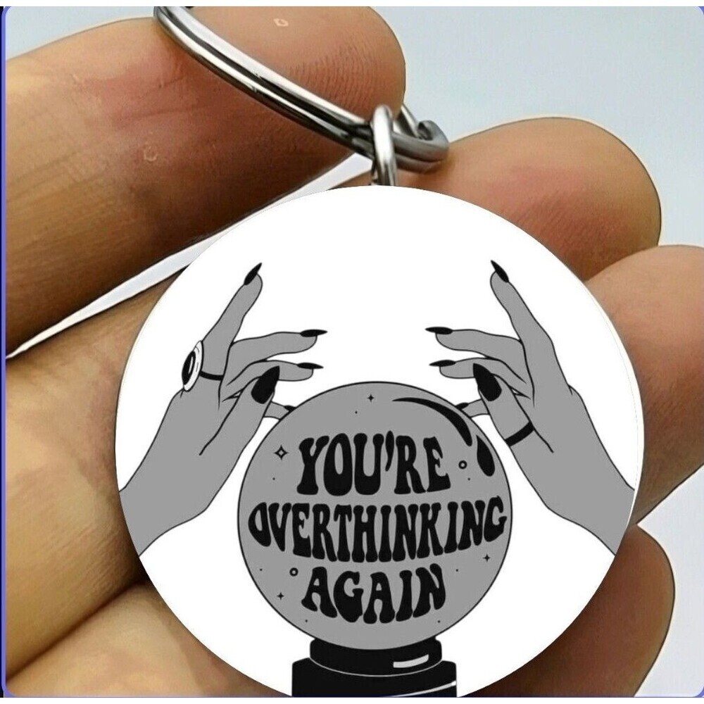 Wizard Gazing Crystal Ball Over Thinking Again Reminder Stainless Keychain